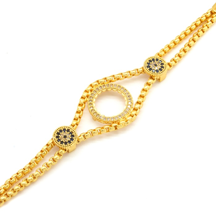 Altın Kaplama Çeyrek Altın Çerçeve Bileklik Nazar Boncuklu